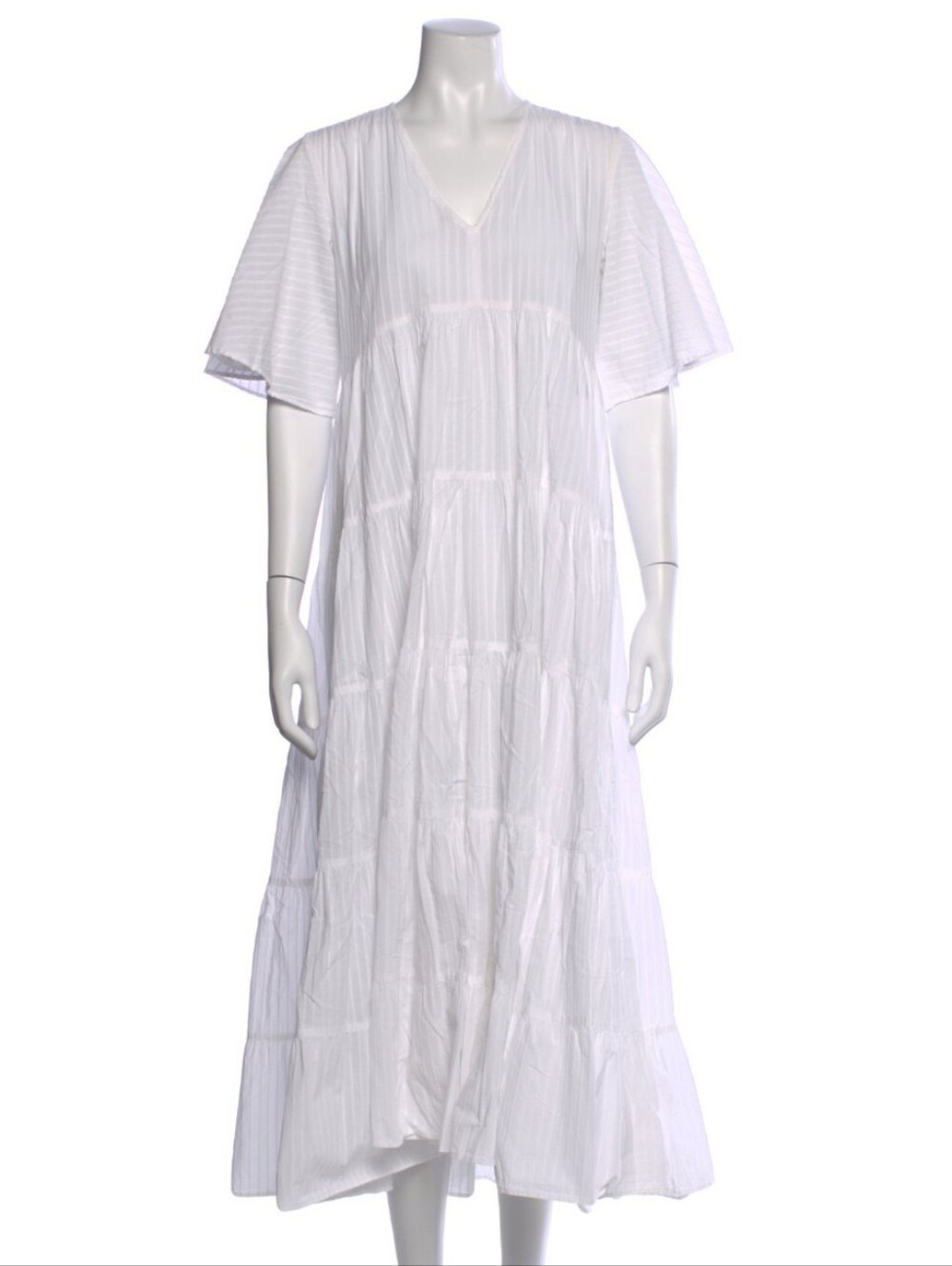 Merlette Sheer White Tiered Lightweight Cotton Midi /Maxi Dress S